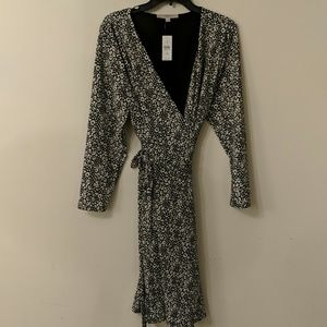 NWT Loft Wrap Dress Black & White Leopard